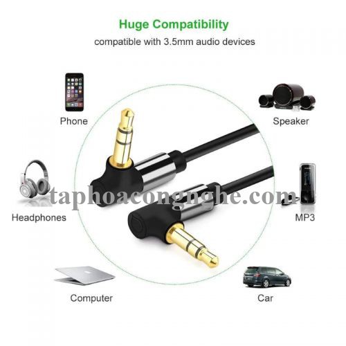 Ugreen 30560 3M màu Đen Cáp âm thanh 2 đầu 3.5mm dương 2 đầu vuông góc mạ vàng AV139 30030560